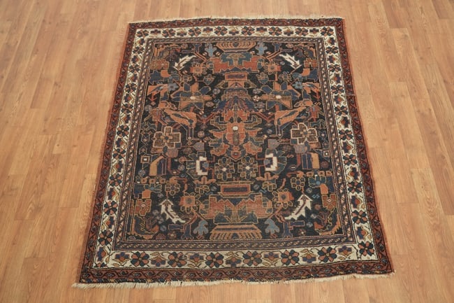 Pre-1900 Vegetable Dye Antique Afshar Persian Wool Rug 4x4 Blue - 3