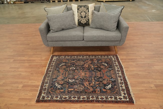 Pre-1900 Vegetable Dye Antique Afshar Persian Wool Rug 4x4 Blue - 4