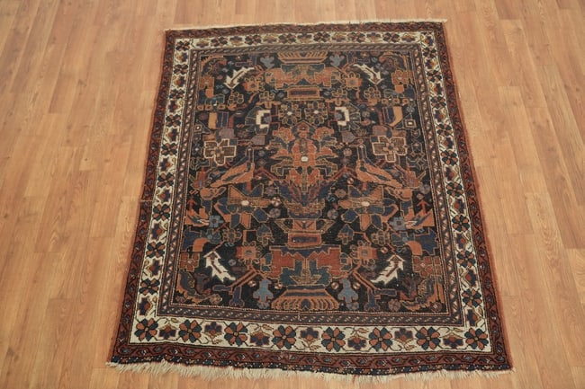 Pre-1900 Vegetable Dye Antique Afshar Persian Wool Rug 4x4 Blue - 5