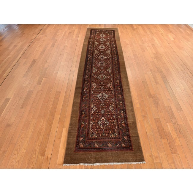 Brown Antique Camel Hair Serab Wool Even Wear Hand Knotted Runner Rug - 2