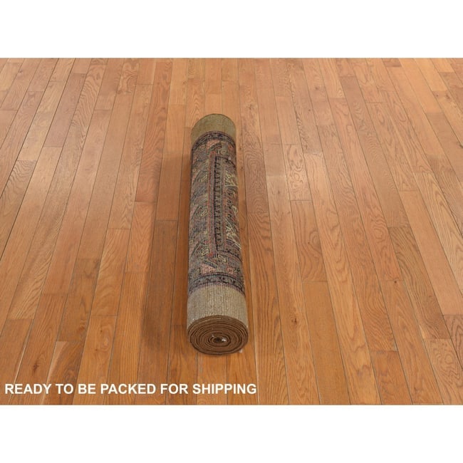 Brown Antique Camel Hair Serab Wool Even Wear Hand Knotted Runner Rug - 5