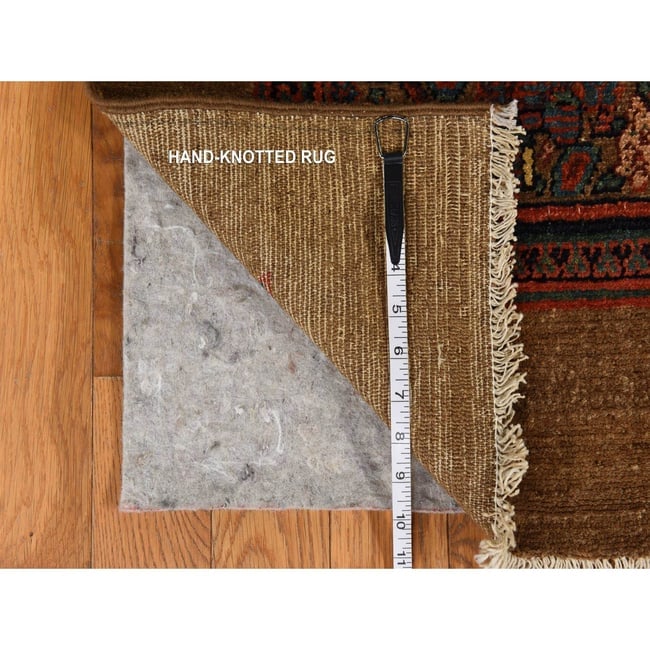 Brown Antique Camel Hair Serab Wool Even Wear Hand Knotted Runner Rug - 7