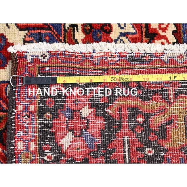 Cardinals Red, Pure Wool, Hand Knotted, Semi Antique Persian Heriz Rug - 11