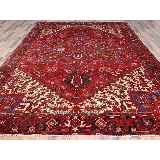 Cardinals Red, Pure Wool, Hand Knotted, Semi Antique Persian Heriz Rug - 2