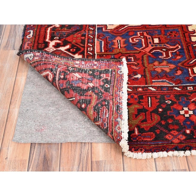 Cardinals Red, Pure Wool, Hand Knotted, Semi Antique Persian Heriz Rug - 4
