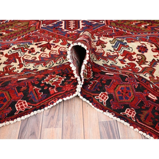 Cardinals Red, Pure Wool, Hand Knotted, Semi Antique Persian Heriz Rug - 5