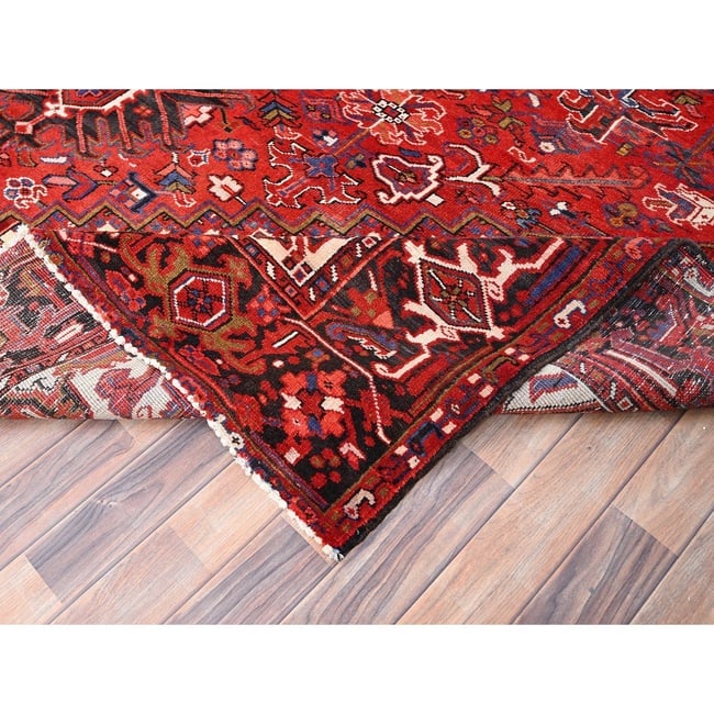 Cardinals Red, Pure Wool, Hand Knotted, Semi Antique Persian Heriz Rug - 6