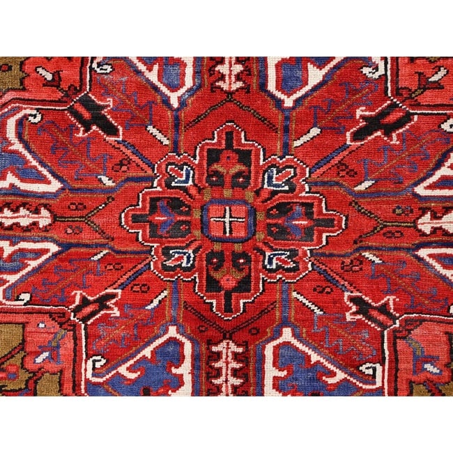 Cardinals Red, Pure Wool, Hand Knotted, Semi Antique Persian Heriz Rug - 8