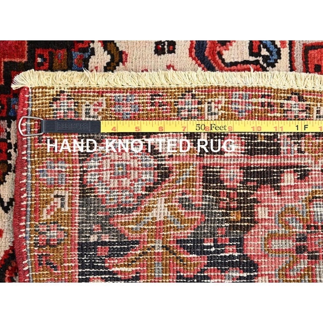 Prismatic Red, Pure Wool, Hand Knotted, Semi Antique Persian Heriz Rug - 11