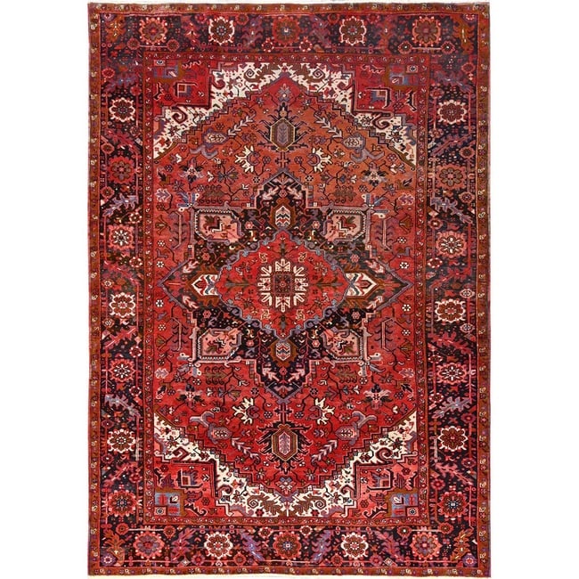 Prismatic Red, Pure Wool, Hand Knotted, Semi Antique Persian Heriz Rug: Title: Prismatic Red, Pure Wool, Hand Knotted, Semi Antique Persian Heriz Rug Description:This is a truly genuine one-of-a-kind. It has been Knotted for months and months in the centuries-old weaving 