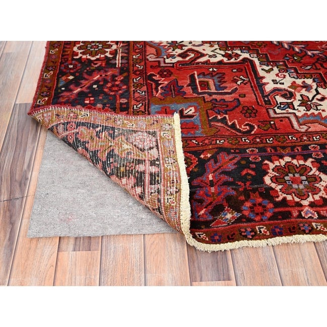 Prismatic Red, Pure Wool, Hand Knotted, Semi Antique Persian Heriz Rug - 4