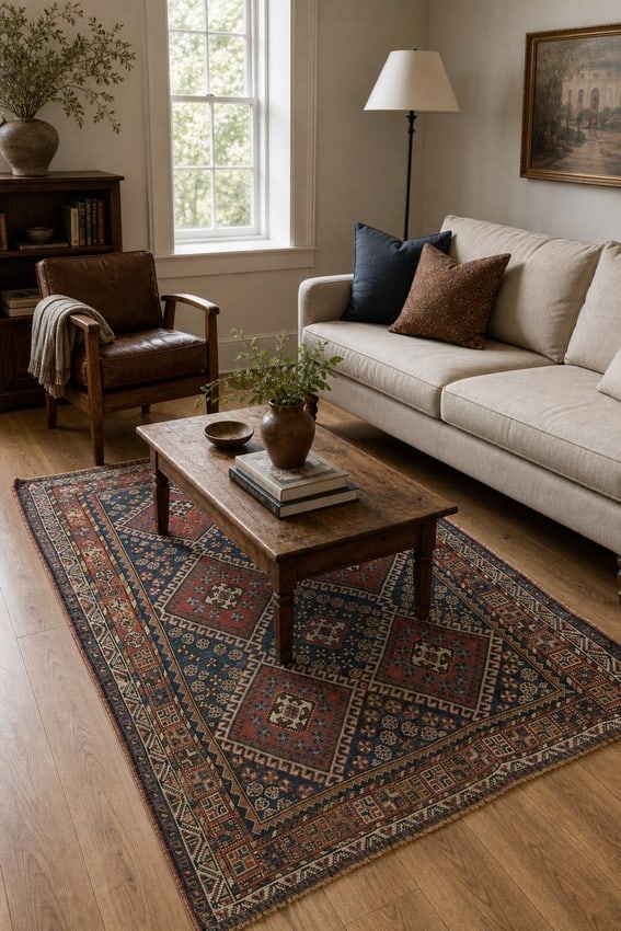 Blue Antique Qashqai Persian Wool Rug 5x7 - 2
