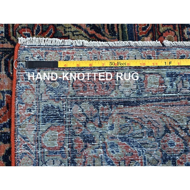 Salmon Red Antique Persian Sarouk Hand Knotted Pure Wool Oriental Rug - 11