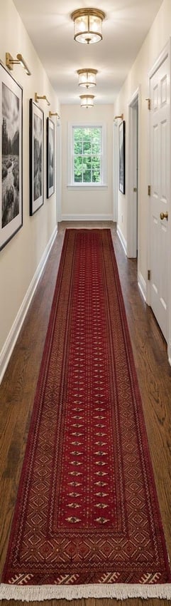 Vintage Red Tribal 3'4X12'6 Turkoman Persian Runner Rug - 2