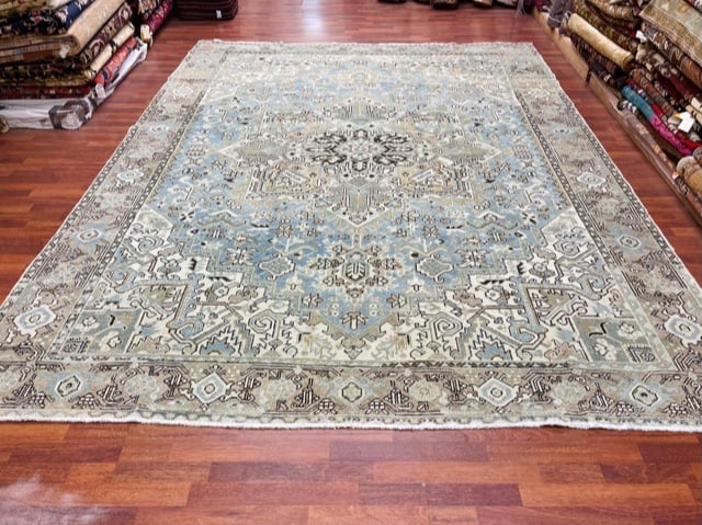 Antique Persian Heriz Rug-4952: Title:Antique Persian Heriz Rug-4952 Description:Beautiful soft color antique persian Heriz Rug , from northwest persia, size 8 ft. 9 inches by 11 ft. 7 inches, circa 1930, excellent condition with sl