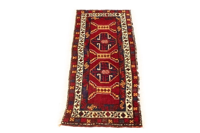 Vintage Red Geometric 2X4 Heriz Persian Rug - 7