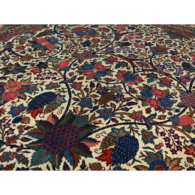 Lemon Icing White Antique Persian Kashan Kork Wool Pile Oriental Rug - 10