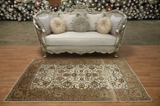 Silk & Wool Vintage Antique Tabriz Persian Rug 4x7 - 4