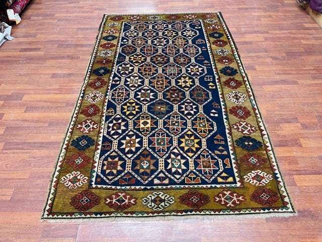 Antique Kazak Caucasian Rug-2317: Title:Antique Kazak Caucasian Rug-2317 Description:Beautiful antique Kazak Caucasian Rug, from southwest Caucasian, size 4 ft. 9 inches by 7 ft. 1 inch, circa 1900, excellent condition with a good pil