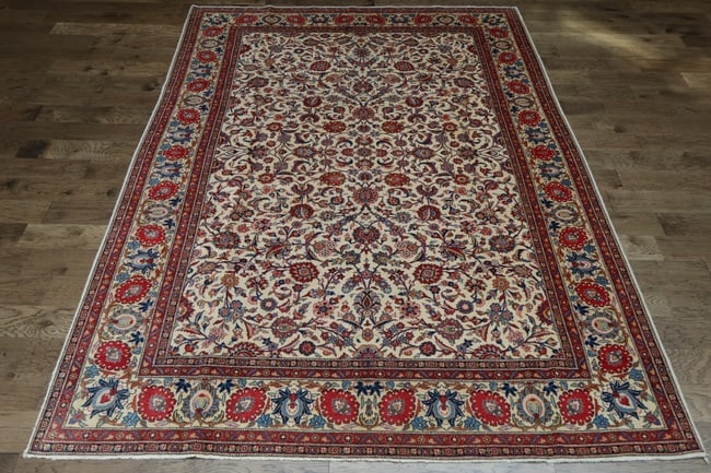 Antique All-Over Ivory and Red Kashan Persian Area Rug 8x11 - 13