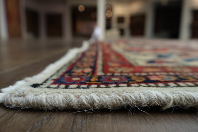 Antique All-Over Ivory and Red Kashan Persian Area Rug 8x11 - 14