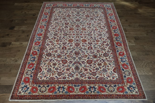 Antique All-Over Ivory and Red Kashan Persian Area Rug 8x11 - 3