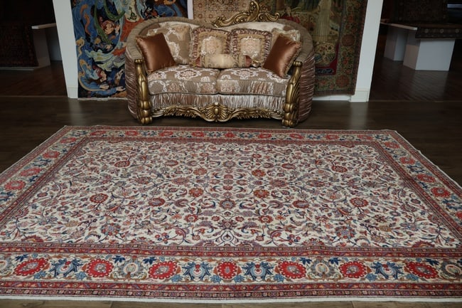 Antique All-Over Ivory and Red Kashan Persian Area Rug 8x11 - 4