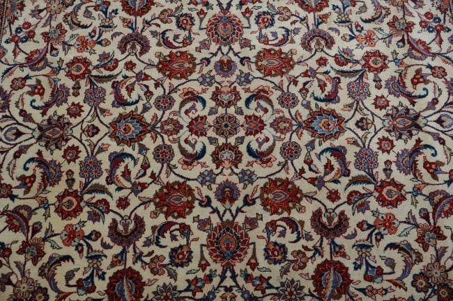 Antique All-Over Ivory and Red Kashan Persian Area Rug 8x11 - 6