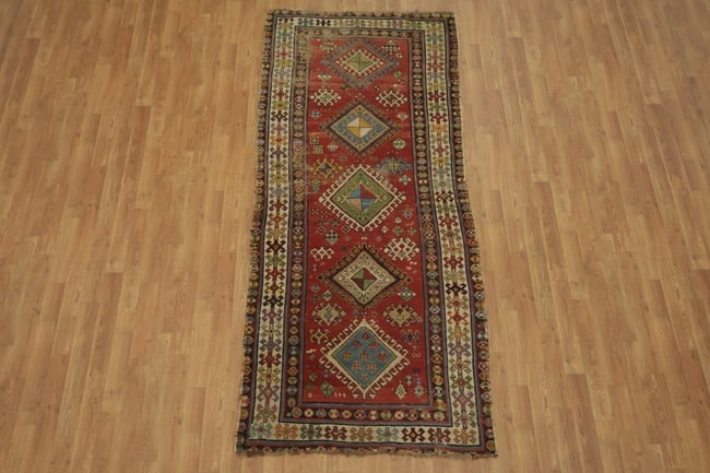 Pre-1900 Antique Kazak Oriental Runner Wool Rug 3x8 - 5