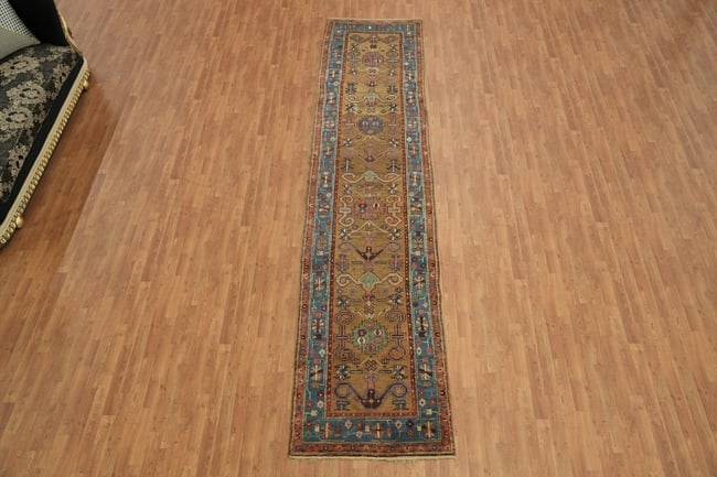 Pre-1900 Antique Heriz Bakhshayesh Persian Runner Wool Rug 3x15 - 3