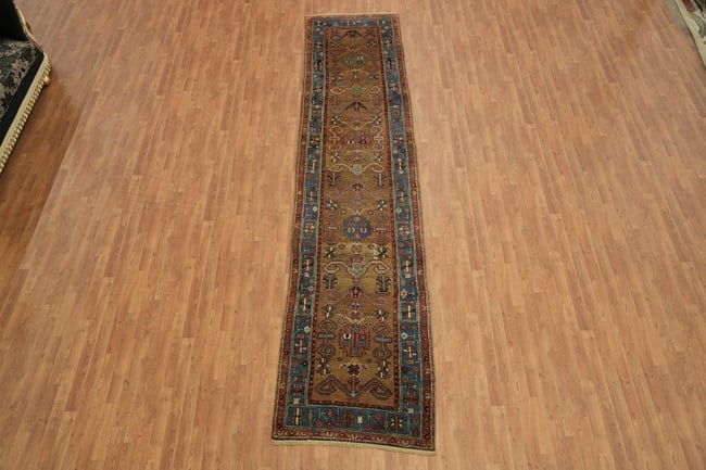 Pre-1900 Antique Heriz Bakhshayesh Persian Runner Wool Rug 3x15 - 5