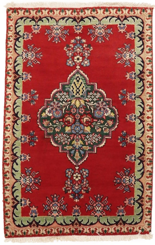 Vintage Floral Red 3X4'6 Tabriz Persian Rug: Title: Vintage Floral Red 3X4'6 Tabriz Persian Rug Description:Handmade vintage 3X4'6 red Persian rug made with vegetable dyes (fine wool pile and cotton foundation), superior knot count, and appealin