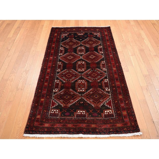 Chocolate Brown, Vintage Persian Baluch, Pure Wool Hand Knotted Rug - 2