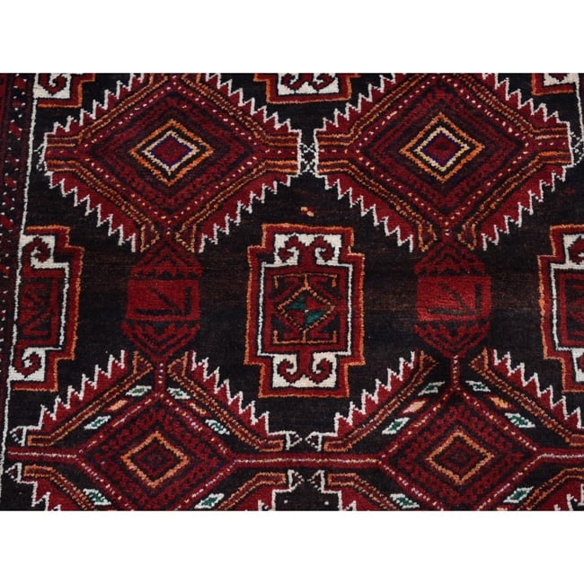 Chocolate Brown, Vintage Persian Baluch, Pure Wool Hand Knotted Rug - 6