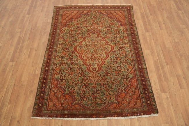 Highly Collectible Green Antique Wool Sarouk Farahan Persian Rug 5x7 - 3