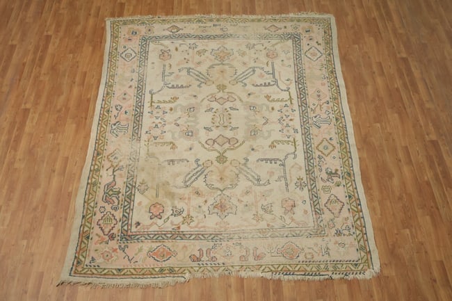 Pre-1900 Antique Oushak Turkish Wool Area Rug 7'x9' - 2