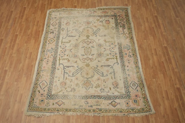 Pre-1900 Antique Oushak Turkish Wool Area Rug 7'x9' - 4