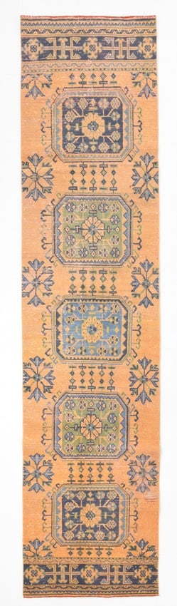 2'7'' x 11'2'' Turkish Vintage Runner Rug - 7120: Title: 2'7'' x 11'2'' Turkish Vintage Runner Rug - 7120 Description:2'7'' x 11'2'' Turkish Vintage Runner Rug - 7120 Origin:Turkiye Date/Period:1960-90 Materials:Wool,Cotton Dimension:2'7''x11'2'' ft,