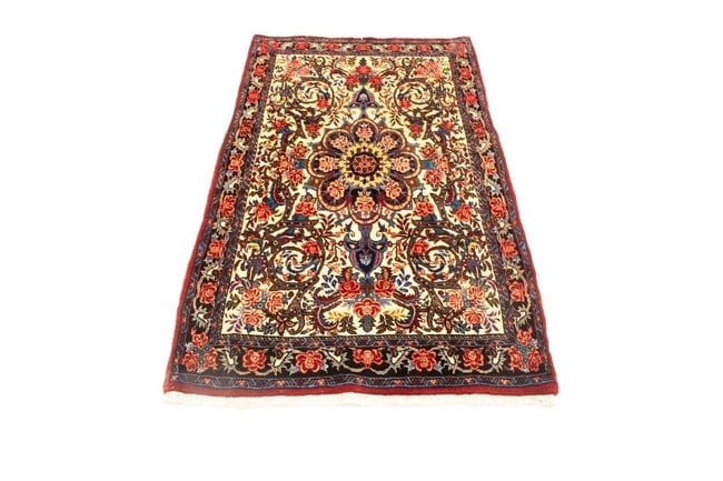 Vintage Cream Floral 3X5 Bidjar Halvaei Persian Rug - 3
