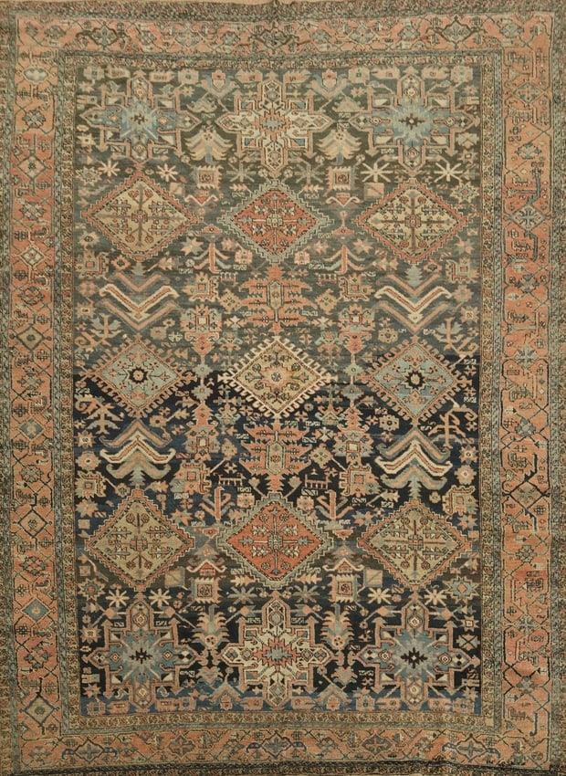 Pre-1900 Antique Heriz Serapi Persian Wool Area Rug 9x12 (1 of 19)