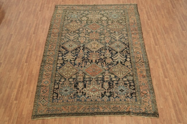 Pre-1900 Antique Heriz Serapi Persian Wool Area Rug 9x12 - 3
