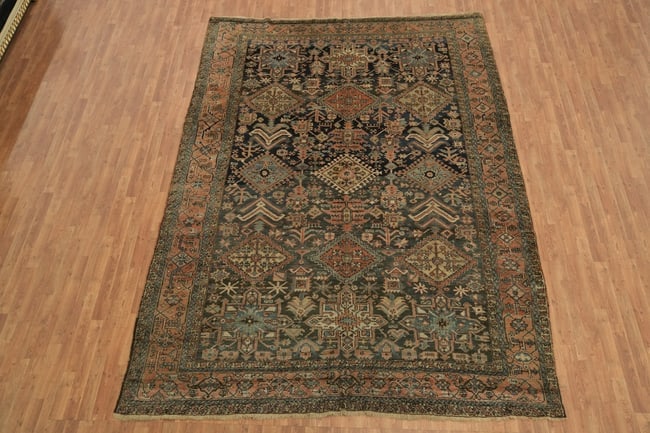 Pre-1900 Antique Heriz Serapi Persian Wool Area Rug 9x12 - 5