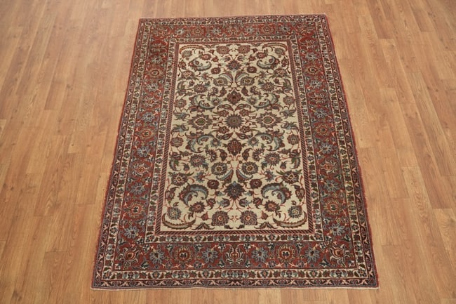 Fine Pre-1900 Antique Isfahan Persian Wool Rug 4x5 - 4