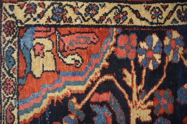 Antique Navy Blue and Pink Lilian Persian Wool Floral Rug 5x7 - 10