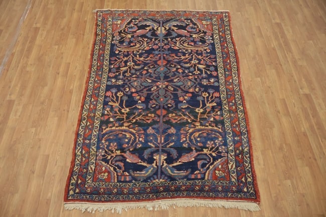 Antique Navy Blue and Pink Lilian Persian Wool Floral Rug 5x7 - 3