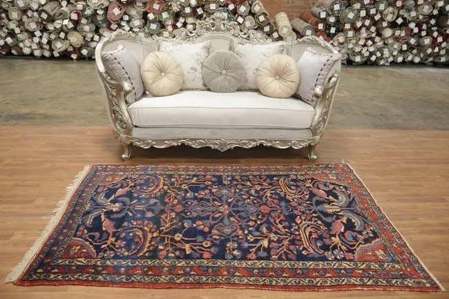 Antique Navy Blue and Pink Lilian Persian Wool Floral Rug 5x7 - 4