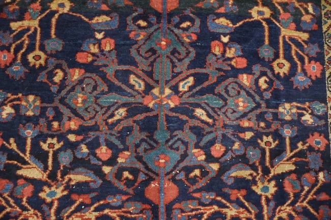 Antique Navy Blue and Pink Lilian Persian Wool Floral Rug 5x7 - 7