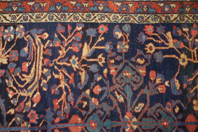 Antique Navy Blue and Pink Lilian Persian Wool Floral Rug 5x7 - 9