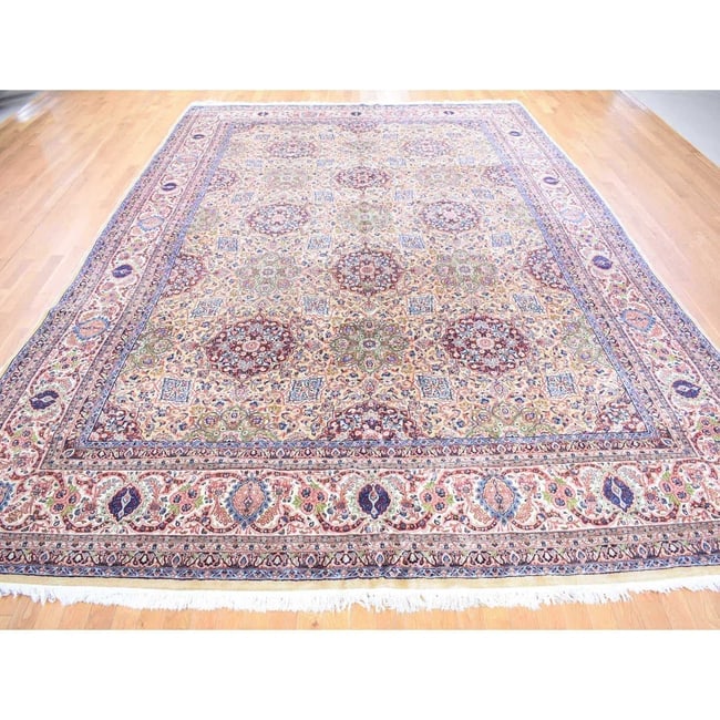 Yellow, Antique Persian Sherkat, Hand Knotted Pure Wool Oversized Rug - 2