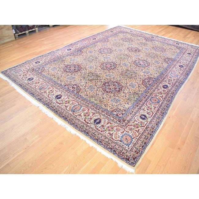 Yellow, Antique Persian Sherkat, Hand Knotted Pure Wool Oversized Rug - 3